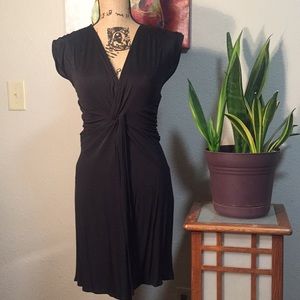 V-neck polyester blend little black dress. 1Xwear